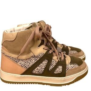 Maruti Mona Leather and Pony Hi Top Trainers in Pink/Olive Size EU 39